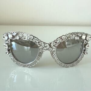 Dolce&Gabbana silver filigree clear crystals oversize sunglasses DG 2134 B-M